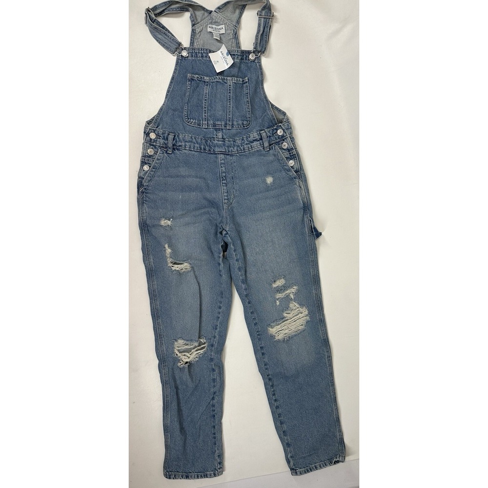 Arizona Jeans Distressed Bib Overalls Blue Denim Jeans‎ Womens Size Small NWT